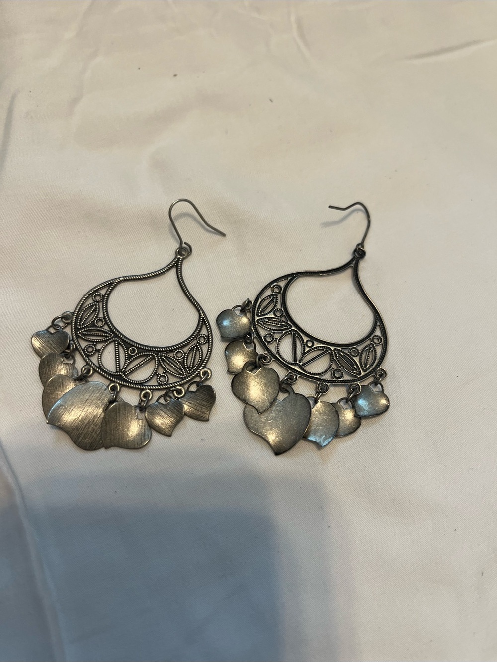 Silver Heart Dangle Hoop Earrings - Women Jewelry